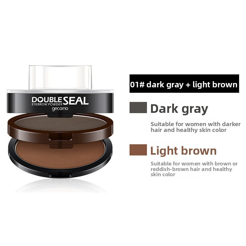 GECOMO Double Seal eyebrow powder stamp — three shades